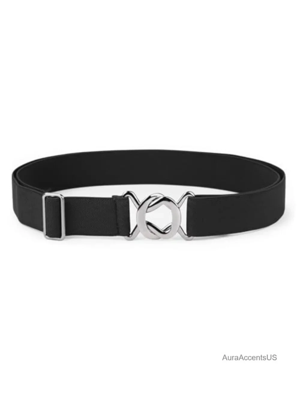 Stretchy Elastic Waist Belt with Flat Metal Buckle, Adjustable